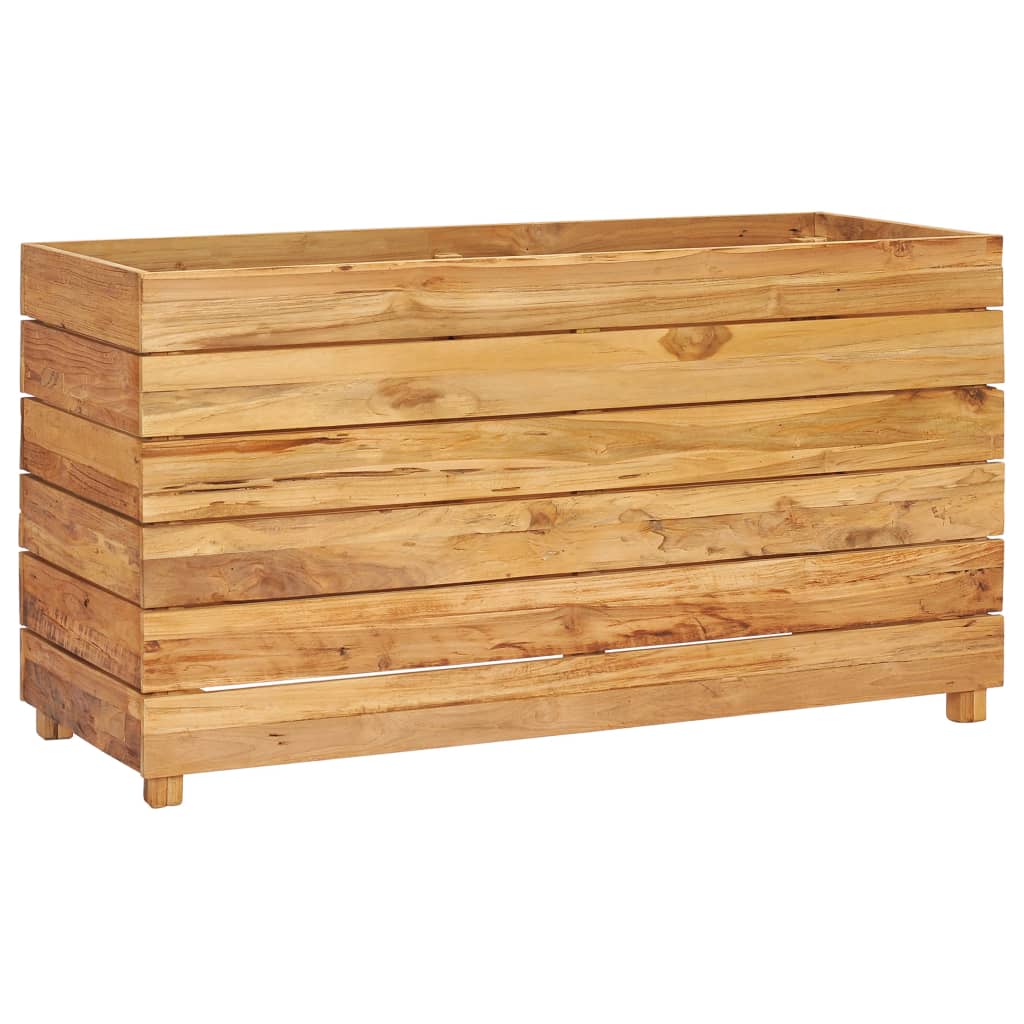 Korotettu kukkalaatikko 100x40x55 cm täysi tiikki ja teräs - Sisustajankoti.fi