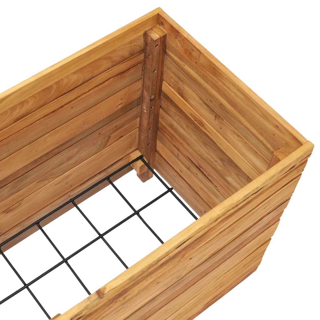 Korotettu kukkalaatikko 100x40x55 cm täysi tiikki ja teräs - Sisustajankoti.fi