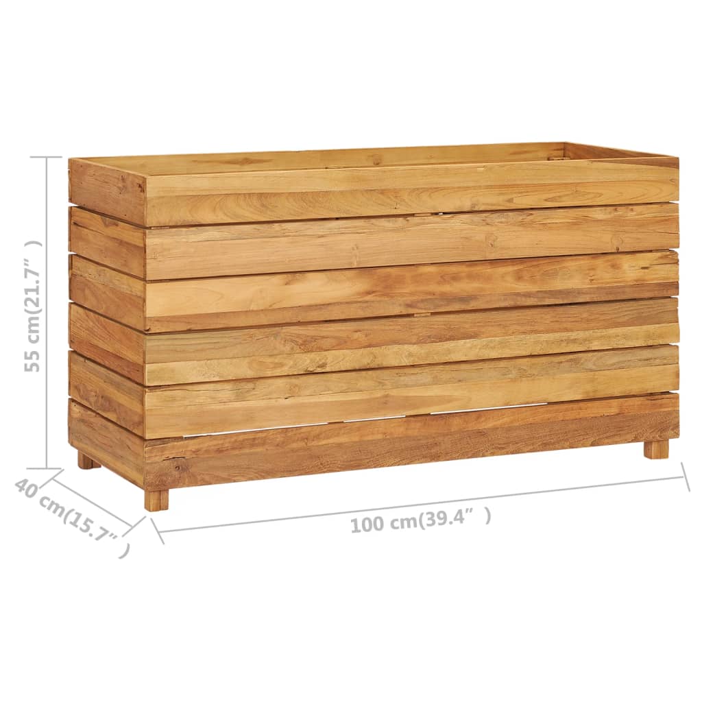 Korotettu kukkalaatikko 100x40x55 cm täysi tiikki ja teräs - Sisustajankoti.fi