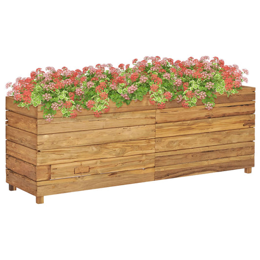 Korotettu kukkalaatikko 150x40x55cm kierrätetty tiikki ja teräs - Sisustajankoti.fi