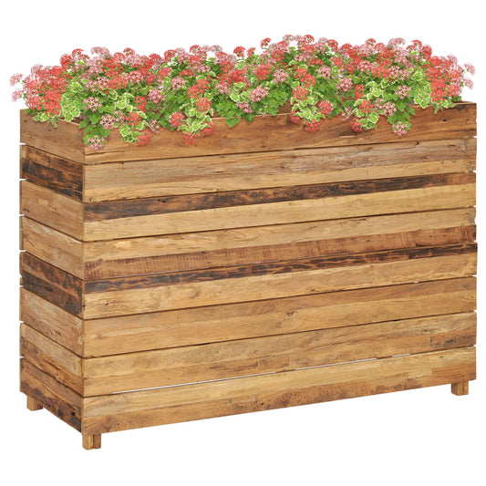 Korotettu kukkalaatikko 100x40x72cm kierrätetty tiikki ja teräs - Sisustajankoti.fi