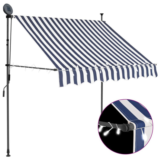 Sisäänkelattava markiisi LEDillä 100 cm sininen ja valkoinen - Sisustajankoti.fi