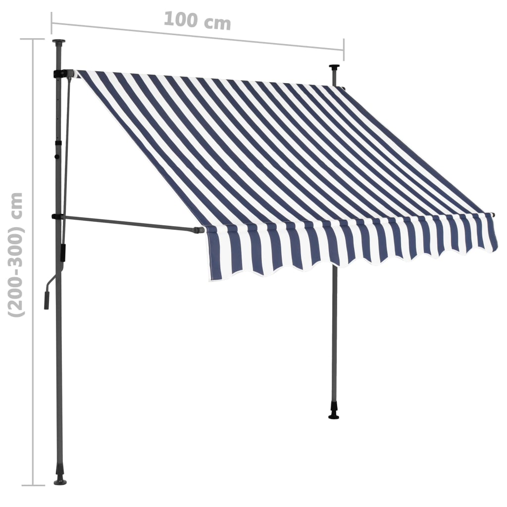 Sisäänkelattava markiisi LEDillä 100 cm sininen ja valkoinen - Sisustajankoti.fi