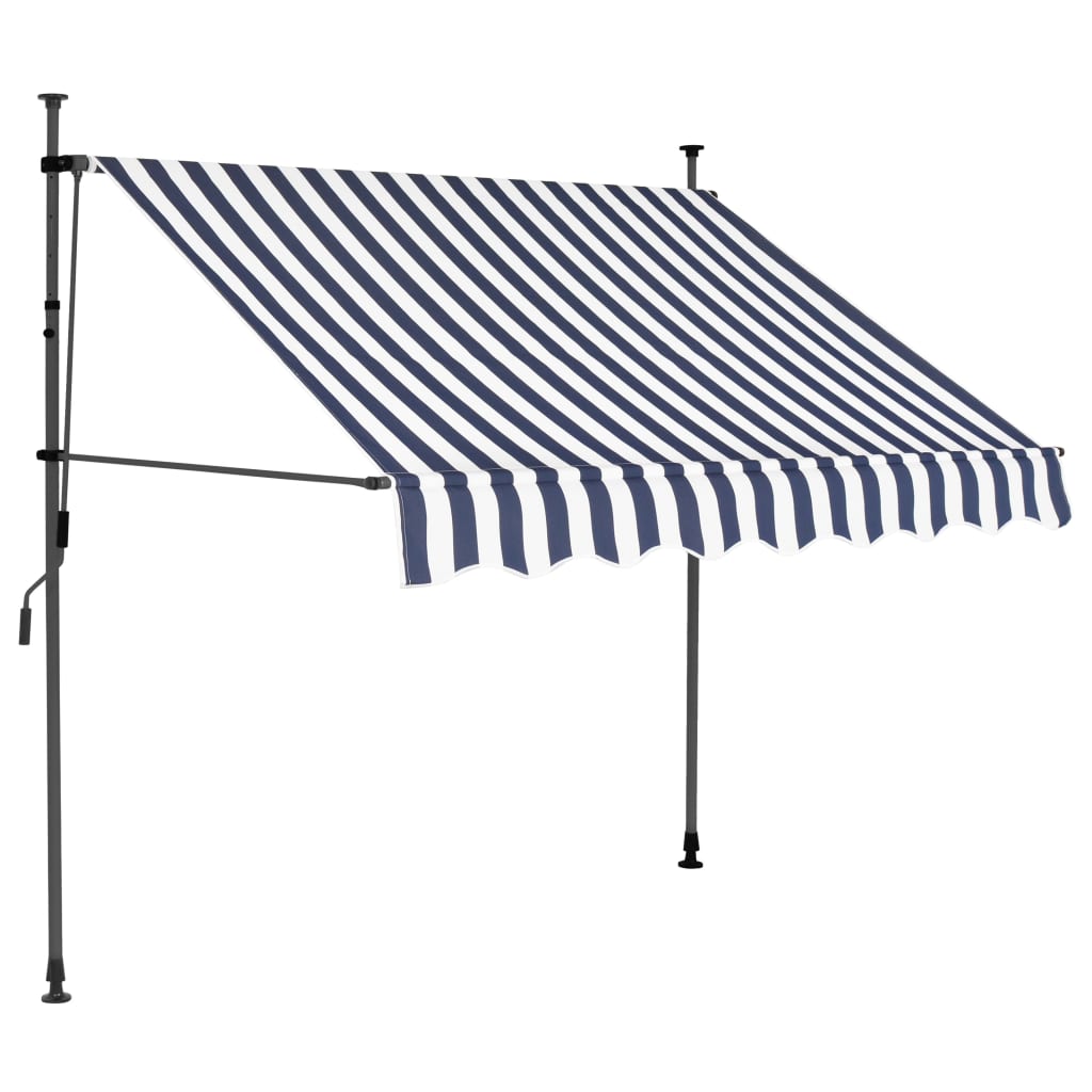 Sisäänkelattava markiisi LEDillä 150 cm sininen ja valkoinen - Sisustajankoti.fi