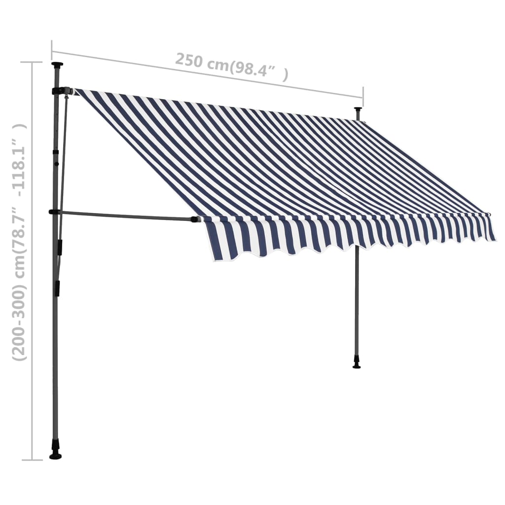 Sisäänkelattava markiisi LEDillä 250 cm sinivalkoiset raidat - Sisustajankoti.fi