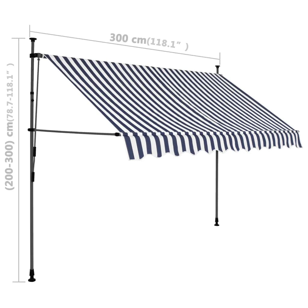 Sisäänkelattava markiisi LEDillä 300 cm sinivalkoiset raidat - Sisustajankoti.fi