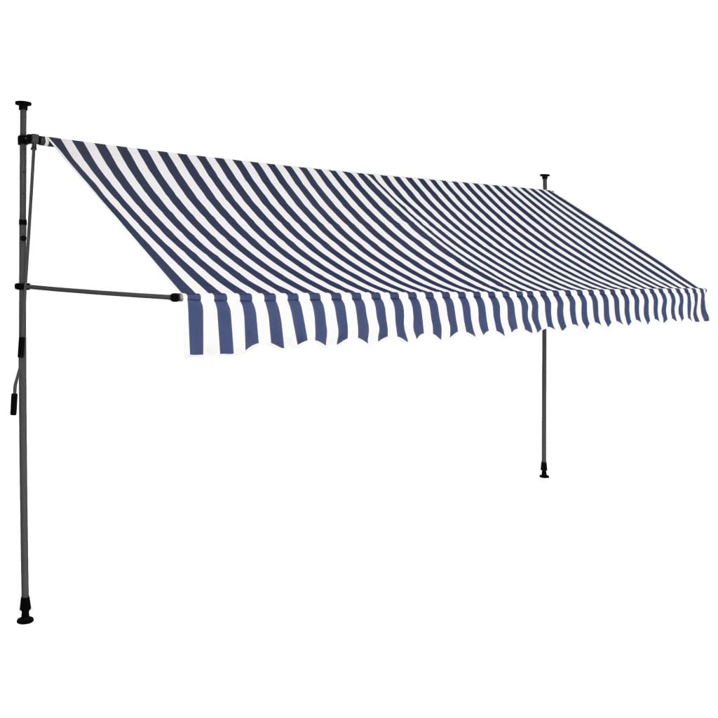 Sisäänkelattava markiisi LEDillä 350 cm sinivalkoiset raidat - Sisustajankoti.fi