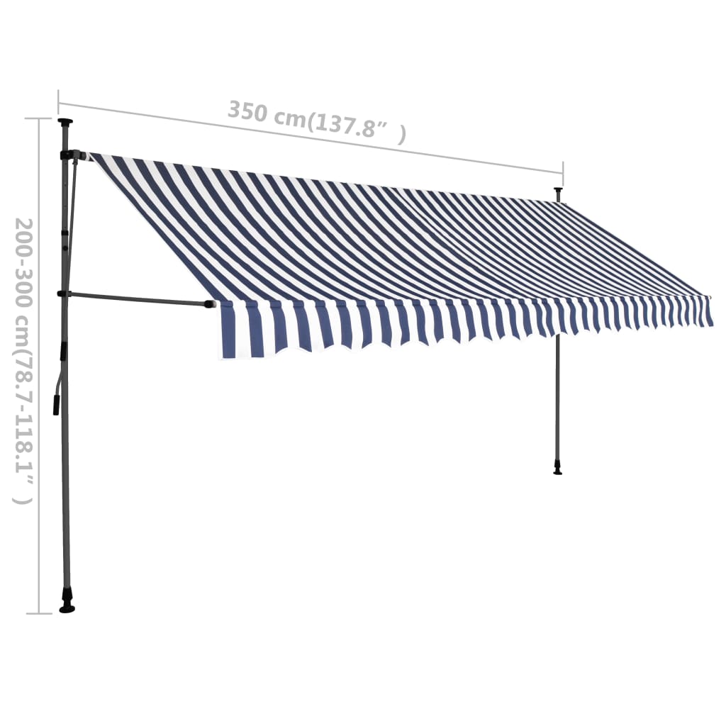 Sisäänkelattava markiisi LEDillä 350 cm sinivalkoiset raidat - Sisustajankoti.fi