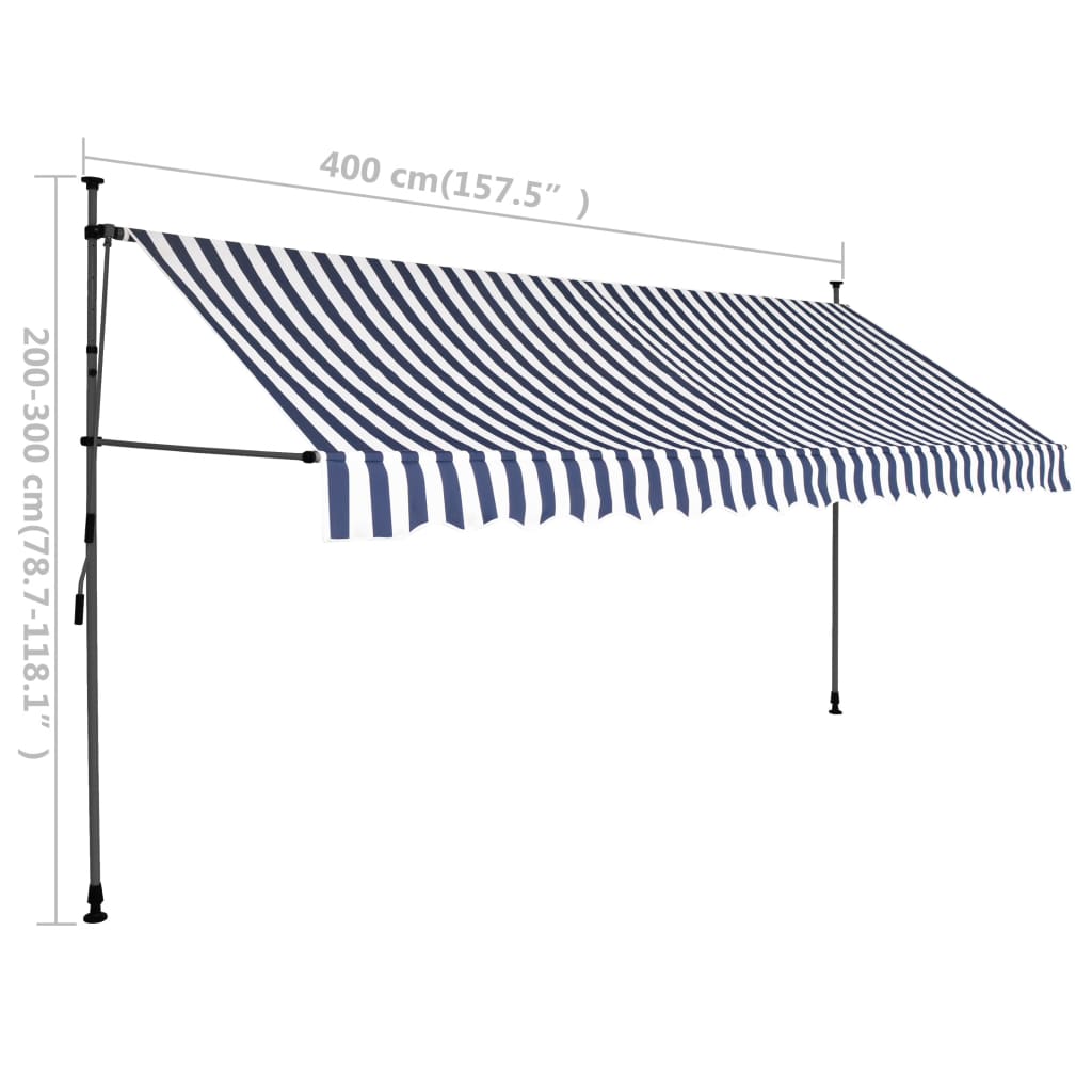 Sisäänkelattava markiisi LEDillä 400 cm sininen ja valkoinen - Sisustajankoti.fi