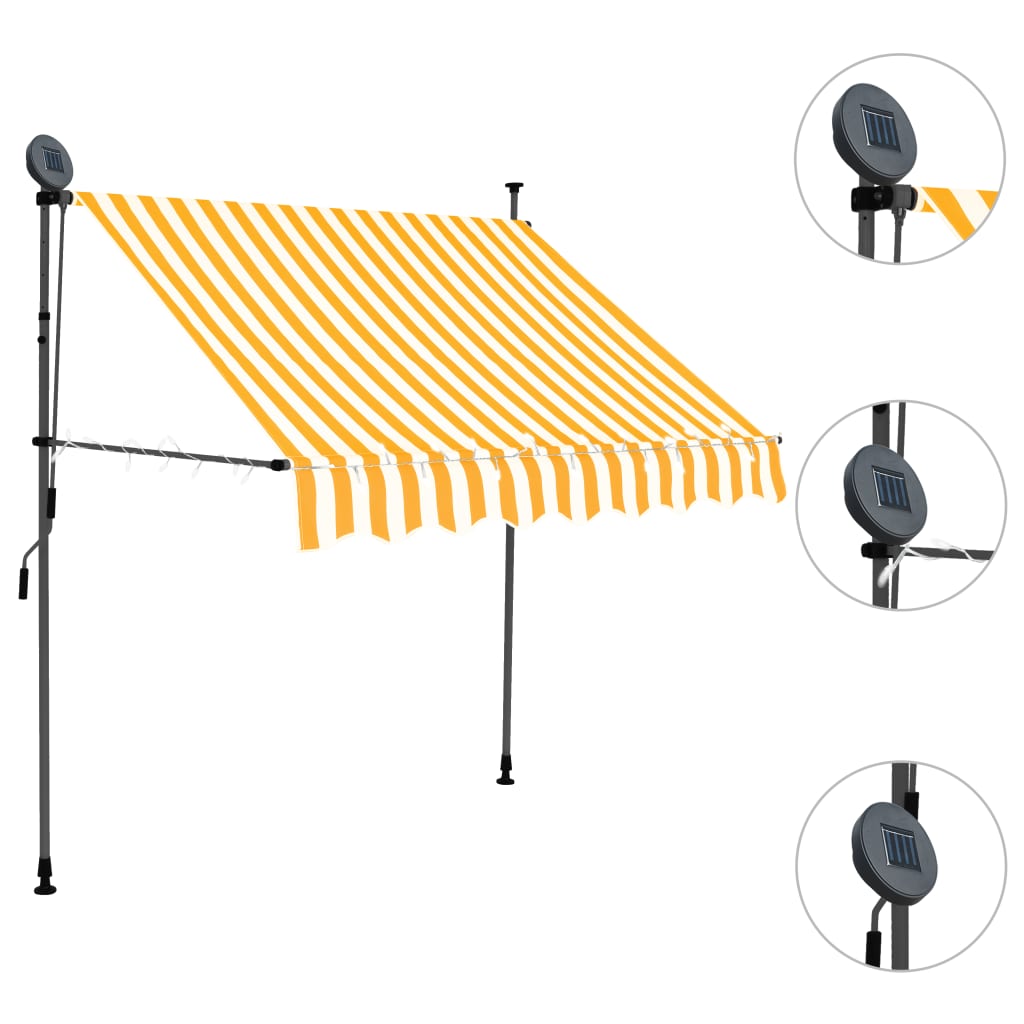 Sisäänkelattava markiisi LEDillä 150 cm valkoinen ja oranssi - Sisustajankoti.fi