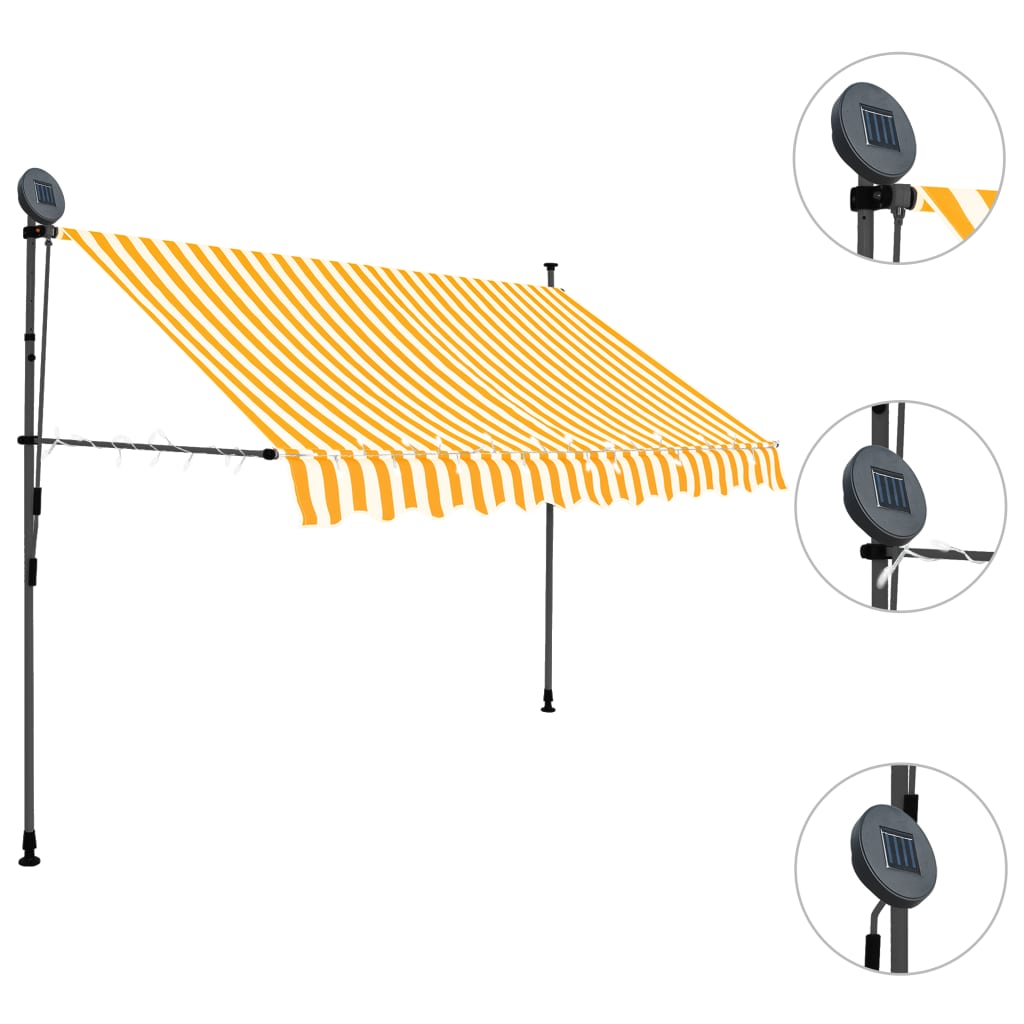 Sisäänkelattava markiisi LEDillä 250 cm valkoinen ja oranssi - Sisustajankoti.fi