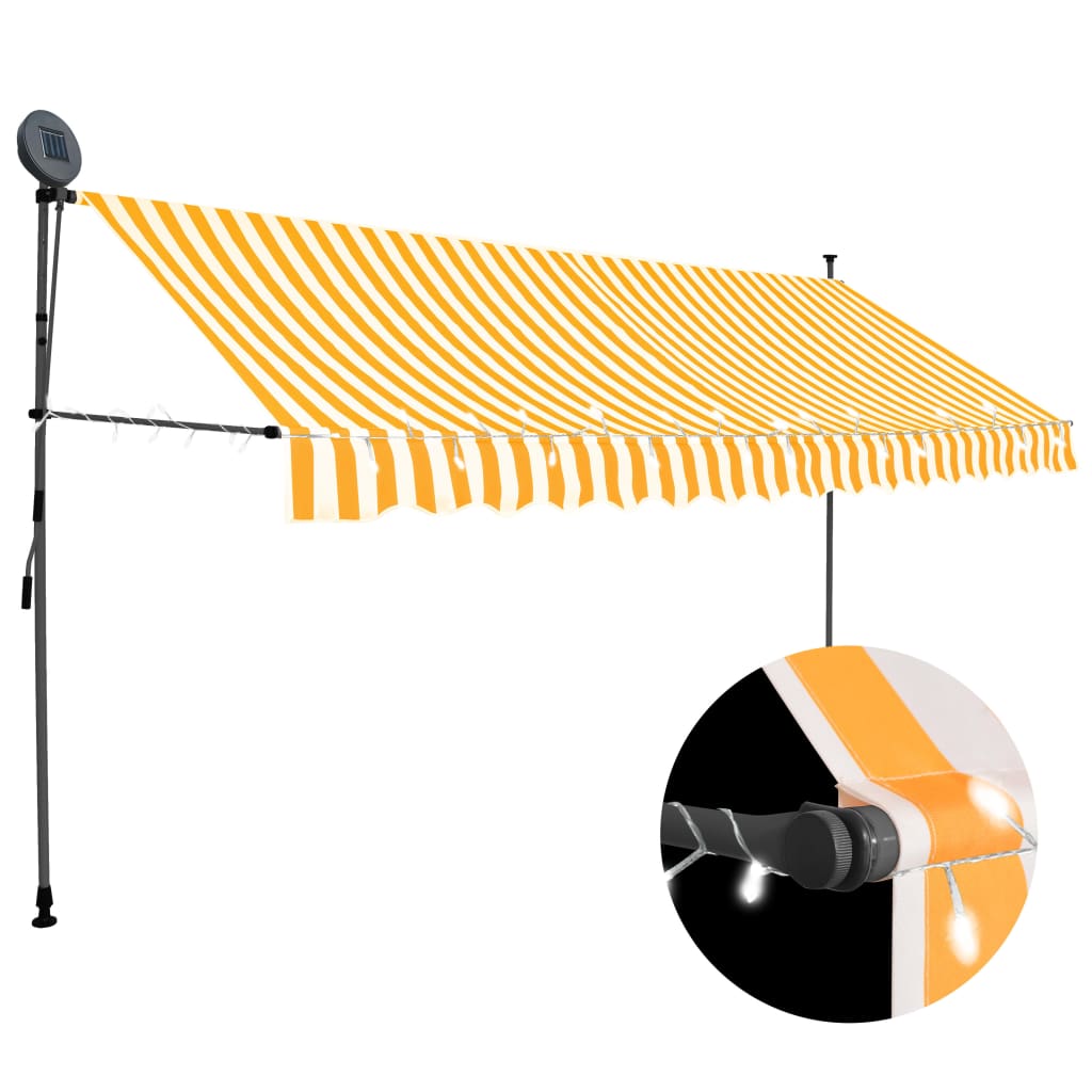 Sisäänkelattava markiisi LEDillä 350 cm valkoinen ja oranssi - Sisustajankoti.fi