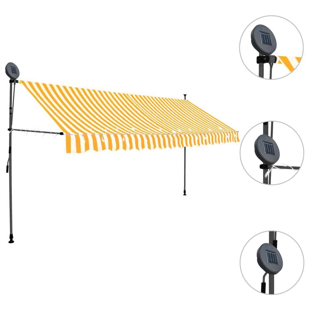 Sisäänkelattava markiisi LEDillä 350 cm valkoinen ja oranssi - Sisustajankoti.fi