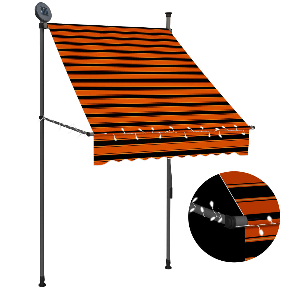 Sisäänkelattava markiisi LEDillä 100 cm oranssi ja ruskea - Sisustajankoti.fi