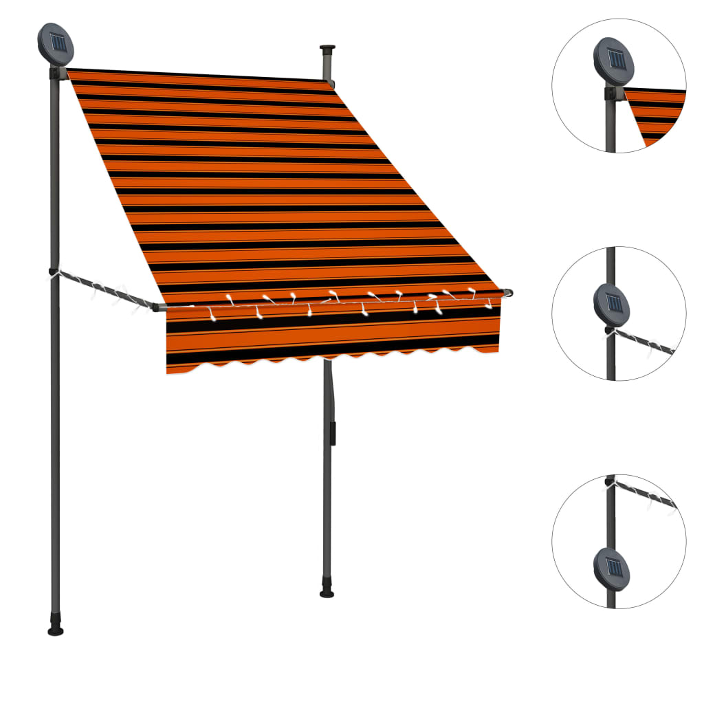 Sisäänkelattava markiisi LEDillä 100 cm oranssi ja ruskea - Sisustajankoti.fi