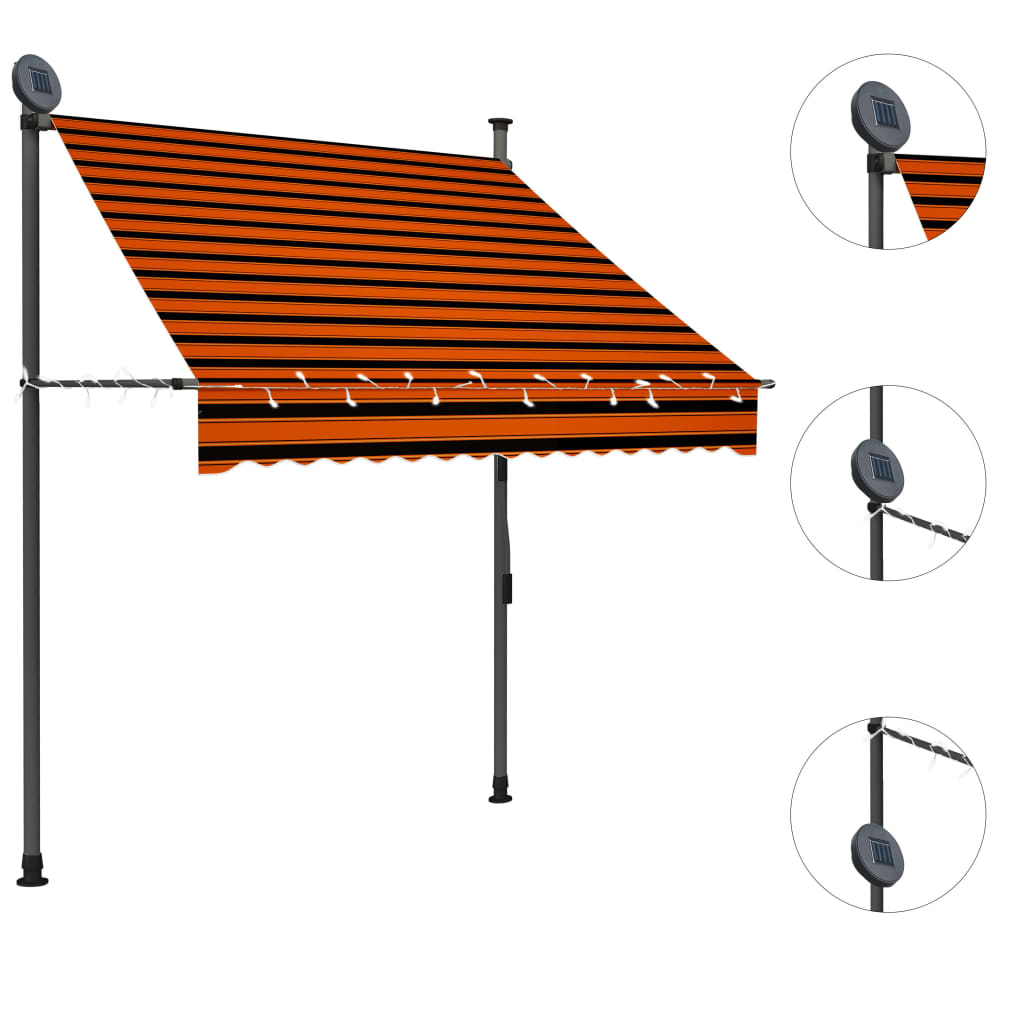 Sisäänkelattava markiisi LEDillä 150 cm oranssi ja ruskea - Sisustajankoti.fi