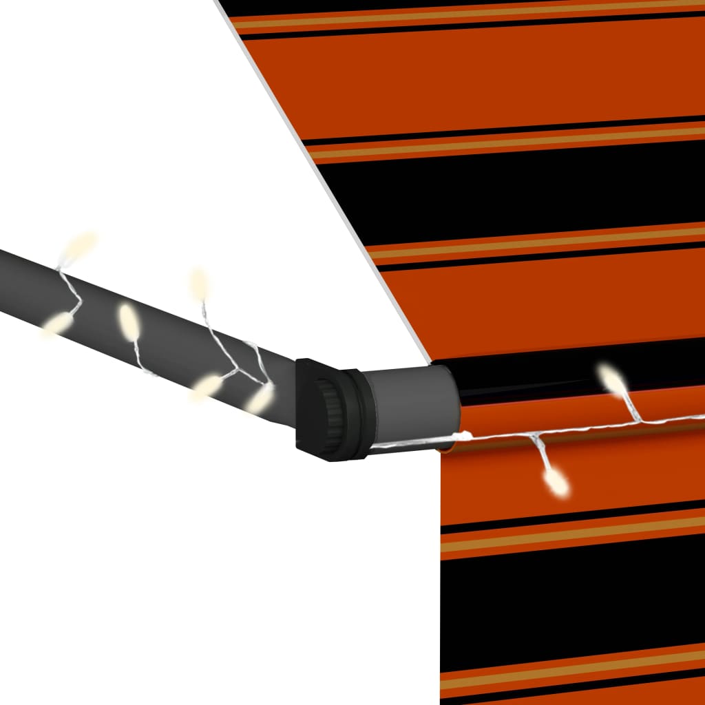 Sisäänkelattava markiisi LEDillä 350 cm oranssi ja ruskea - Sisustajankoti.fi