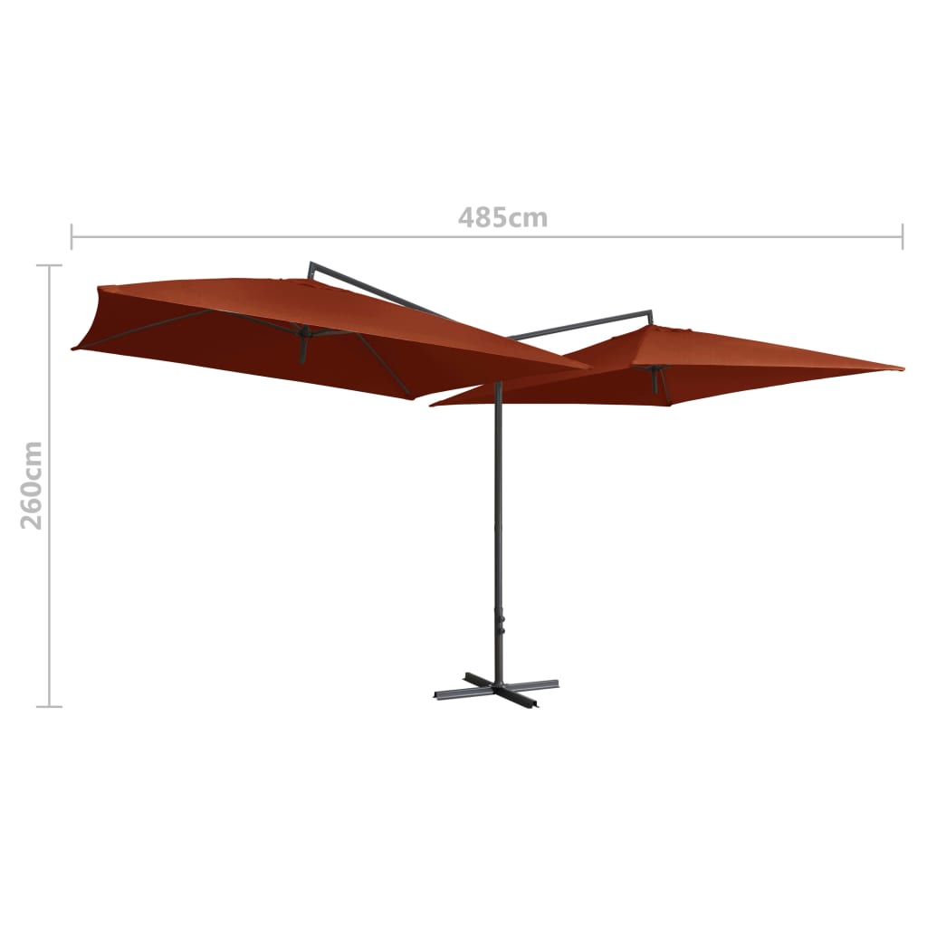 Tupla-aurinkovarjo terästanko 250x250 cm terrakotta - Sisustajankoti.fi