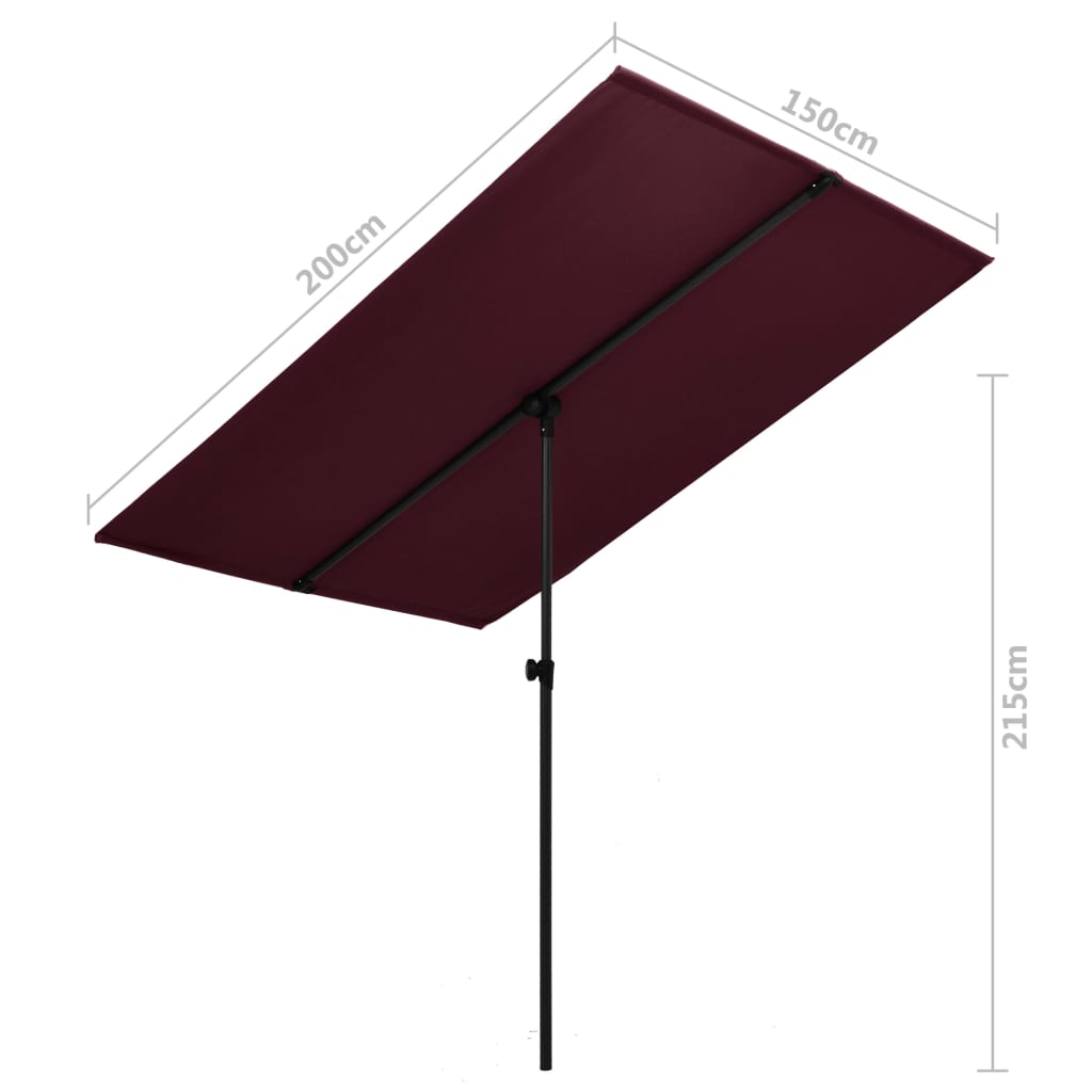 Aurinkovarjo alumiinitanko 2x1,5 m viininpunainen - Sisustajankoti.fi