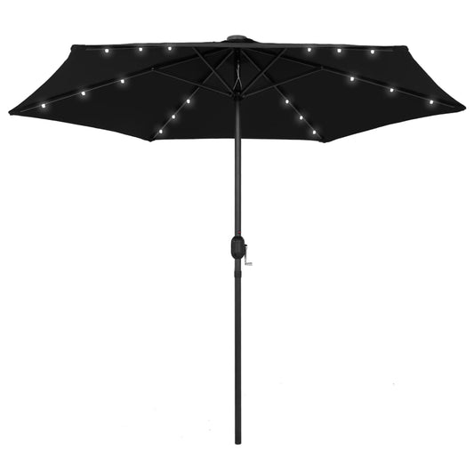 Ulkoaurinkovarjo LED-valot alumiinitanko 270 cm musta - Sisustajankoti.fi