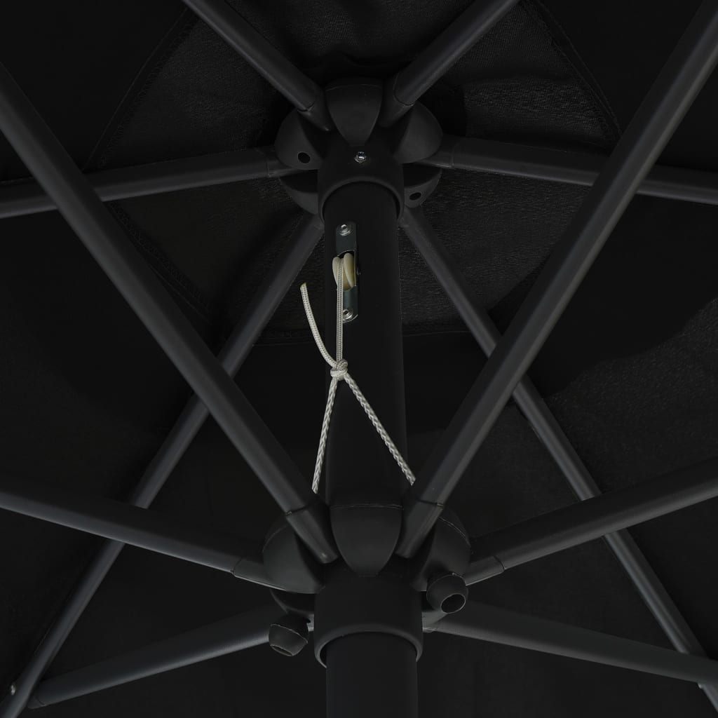 Ulkoaurinkovarjo LED-valot alumiinitanko 270 cm musta - Sisustajankoti.fi