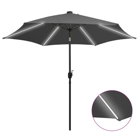 Ulkoaurinkovarjo LED-valot alumiinitanko 300 cm antrasiitti - Sisustajankoti.fi