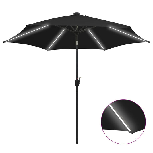 Ulkoaurinkovarjo LED-valot alumiinitanko 300 cm musta - Sisustajankoti.fi