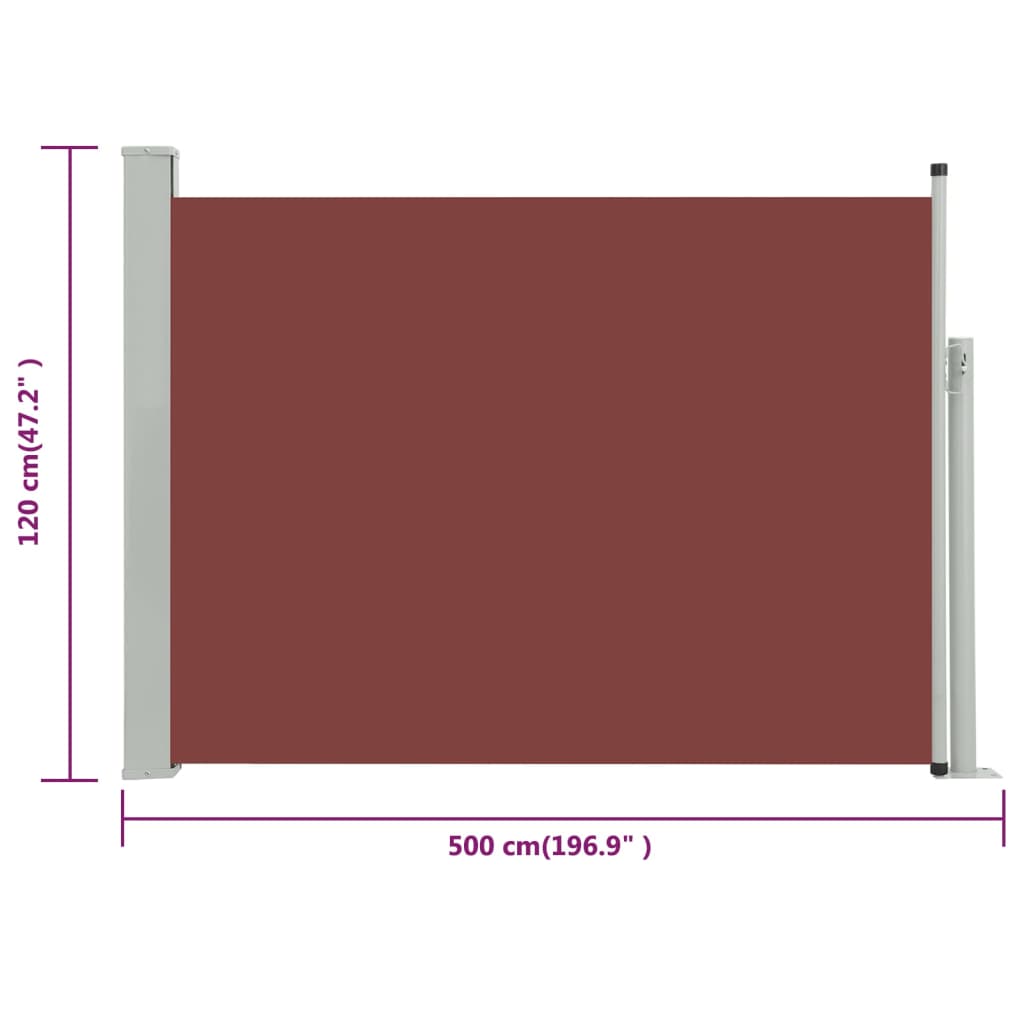 Sisäänvedettävä terassin sivumarkiisi 120x500 cm ruskea - Sisustajankoti.fi