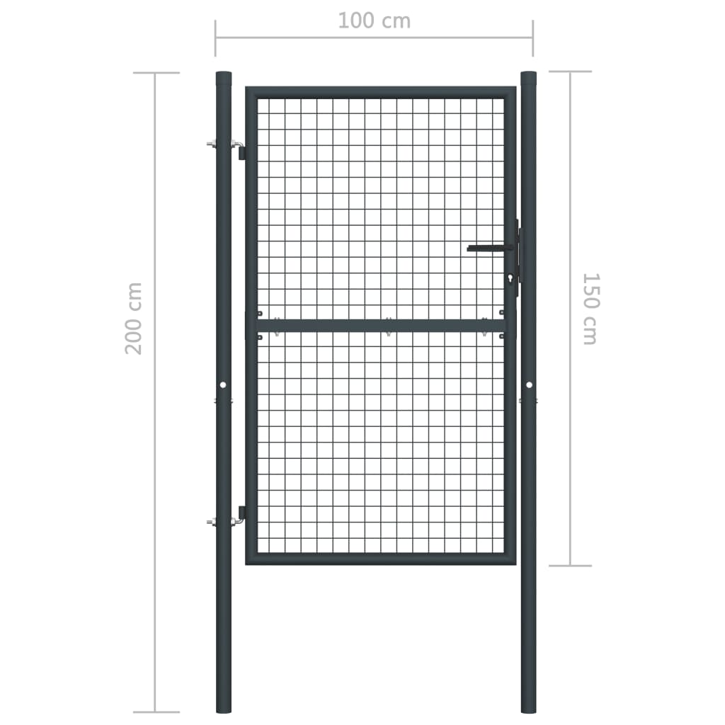 Puutarhaportti galvanoitu teräsverkko 100x200 cm harmaa - Sisustajankoti.fi