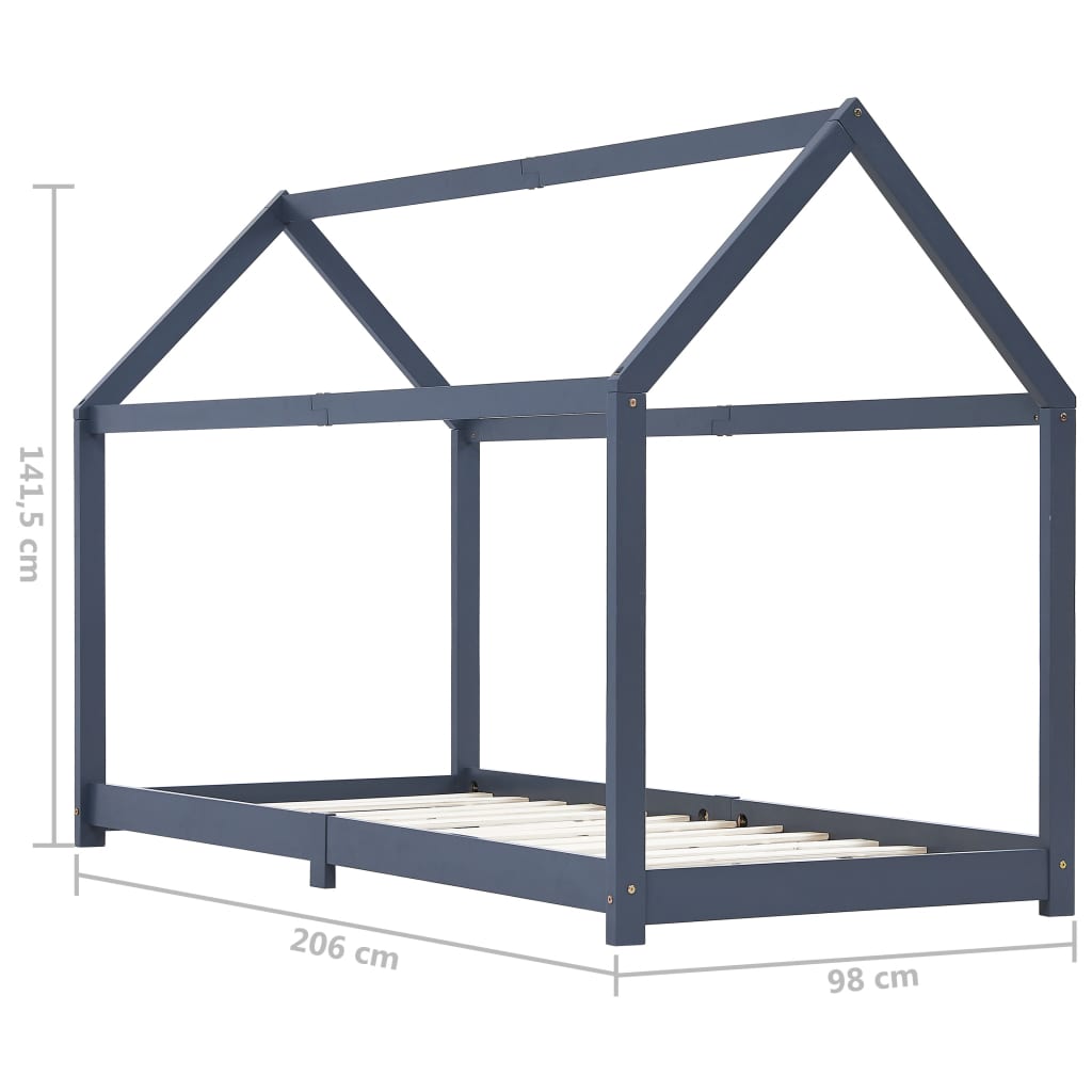 Lasten sängynrunko harmaa täysi mänty 90x200 cm - Sisustajankoti.fi