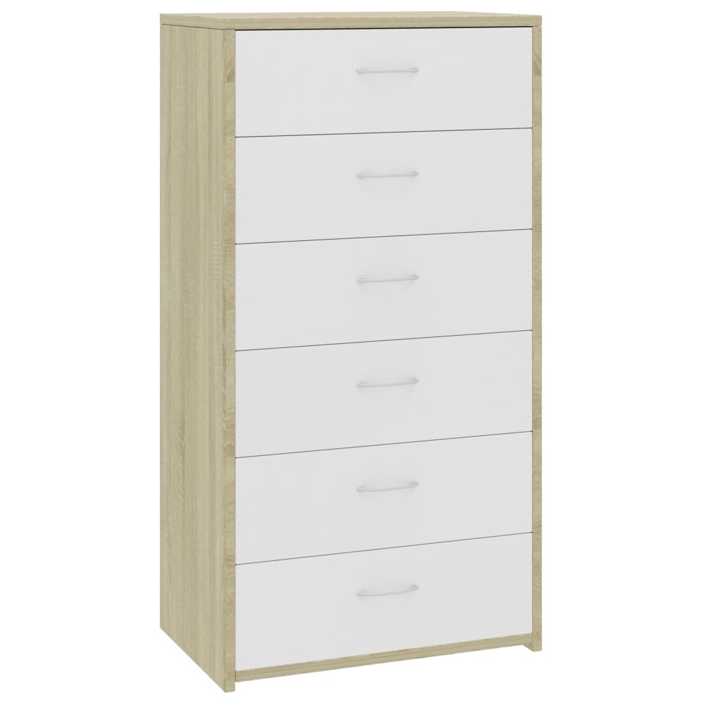 Lipasto 6 vetolaatikkoa valk./Sonoma-tammi 50x34x96cm - Sisustajankoti.fi