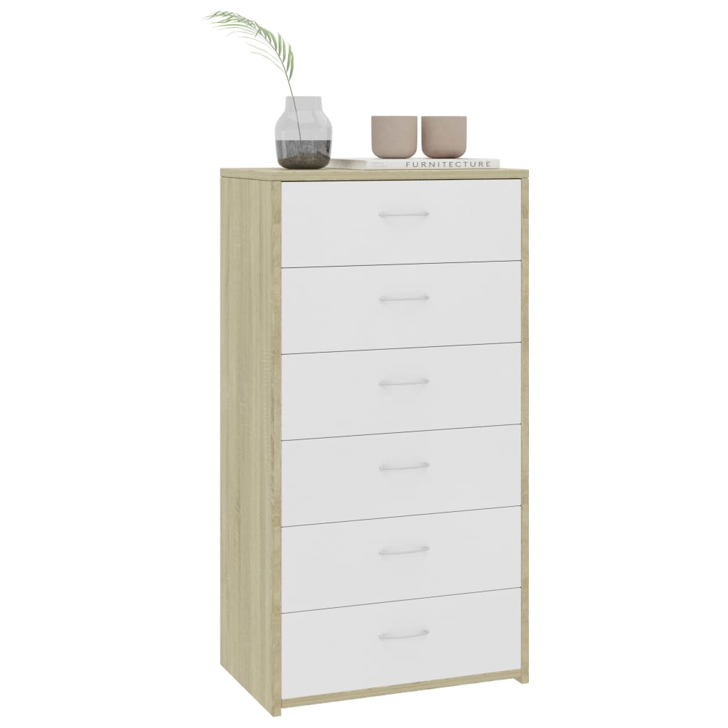 Lipasto 6 vetolaatikkoa valk./Sonoma-tammi 50x34x96cm - Sisustajankoti.fi