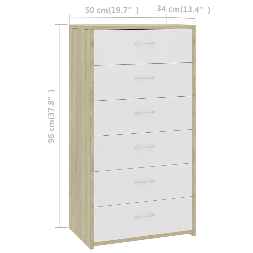 Lipasto 6 vetolaatikkoa valk./Sonoma-tammi 50x34x96cm - Sisustajankoti.fi