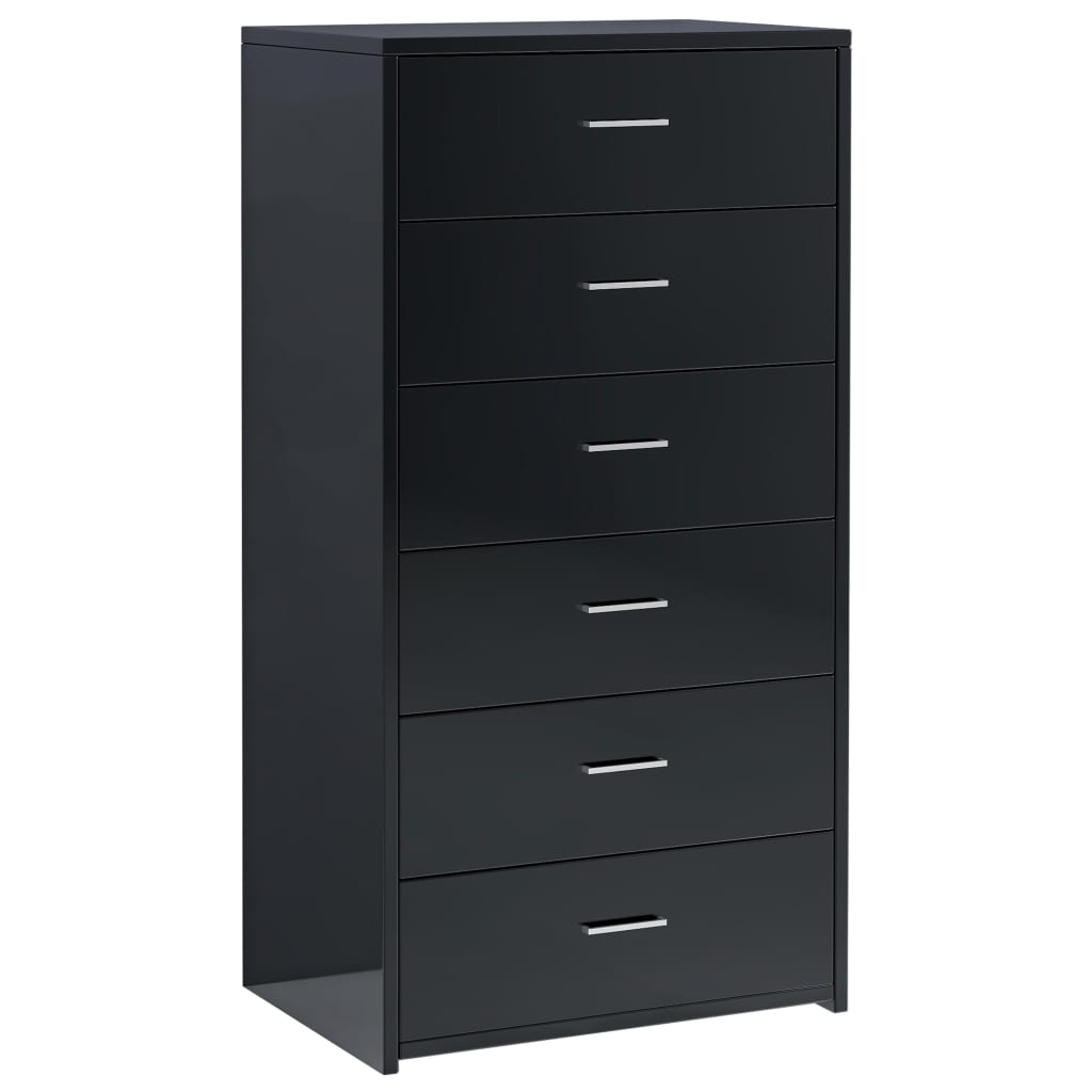 Lipasto 6 vetolaatikkoa korkeakiilto musta 50x34x96cm - Sisustajankoti.fi