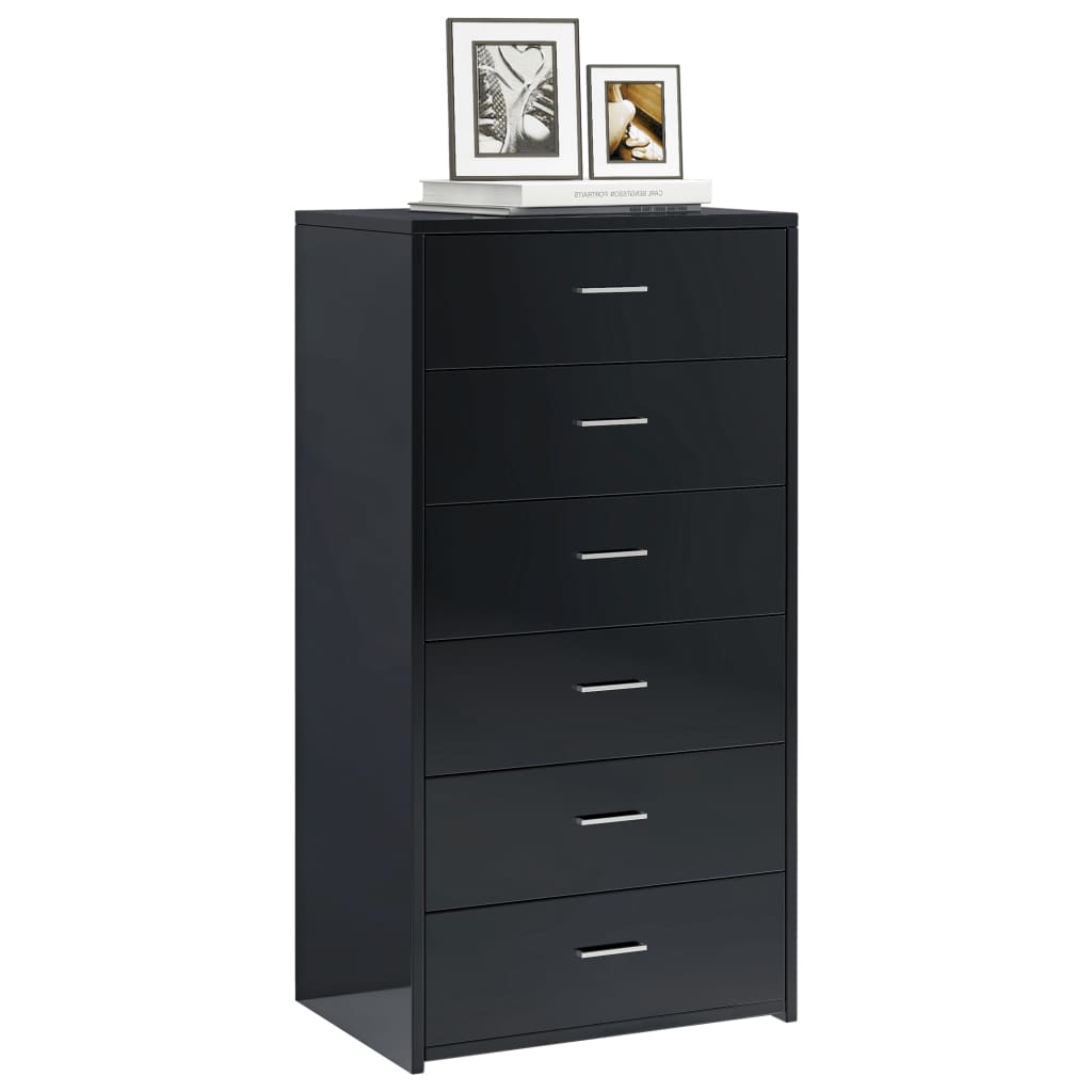 Lipasto 6 vetolaatikkoa korkeakiilto musta 50x34x96cm - Sisustajankoti.fi