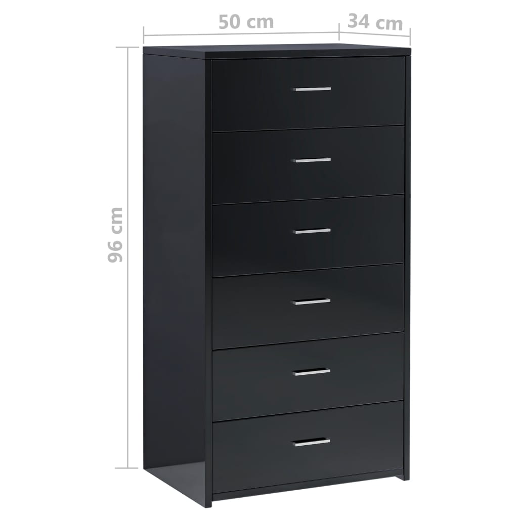 Lipasto 6 vetolaatikkoa korkeakiilto musta 50x34x96cm - Sisustajankoti.fi