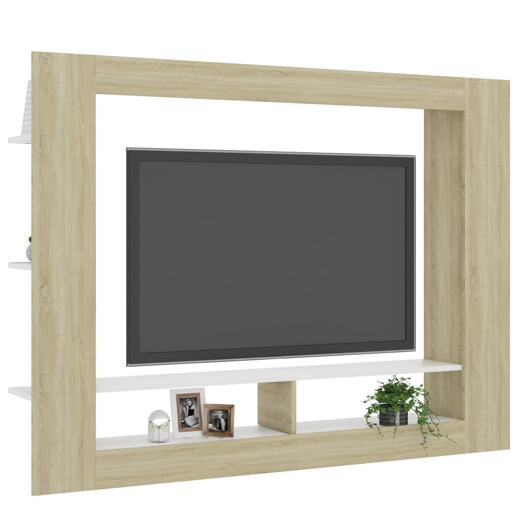 TV-taso valkoinen ja tammi 152x22x113 cm - Sisustajankoti.fi