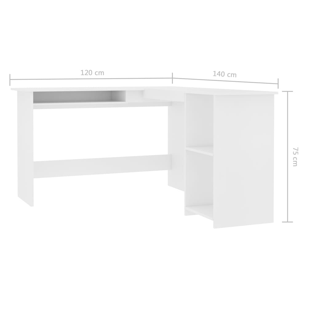 L-muotoinen kulmapöytä valkoinen 120x140x75 cm - Sisustajankoti.fi