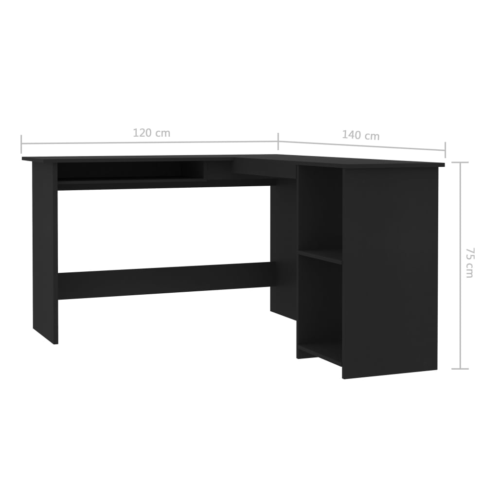 L-muotoinen kulmapöytä musta 120x140x75 cm - Sisustajankoti.fi