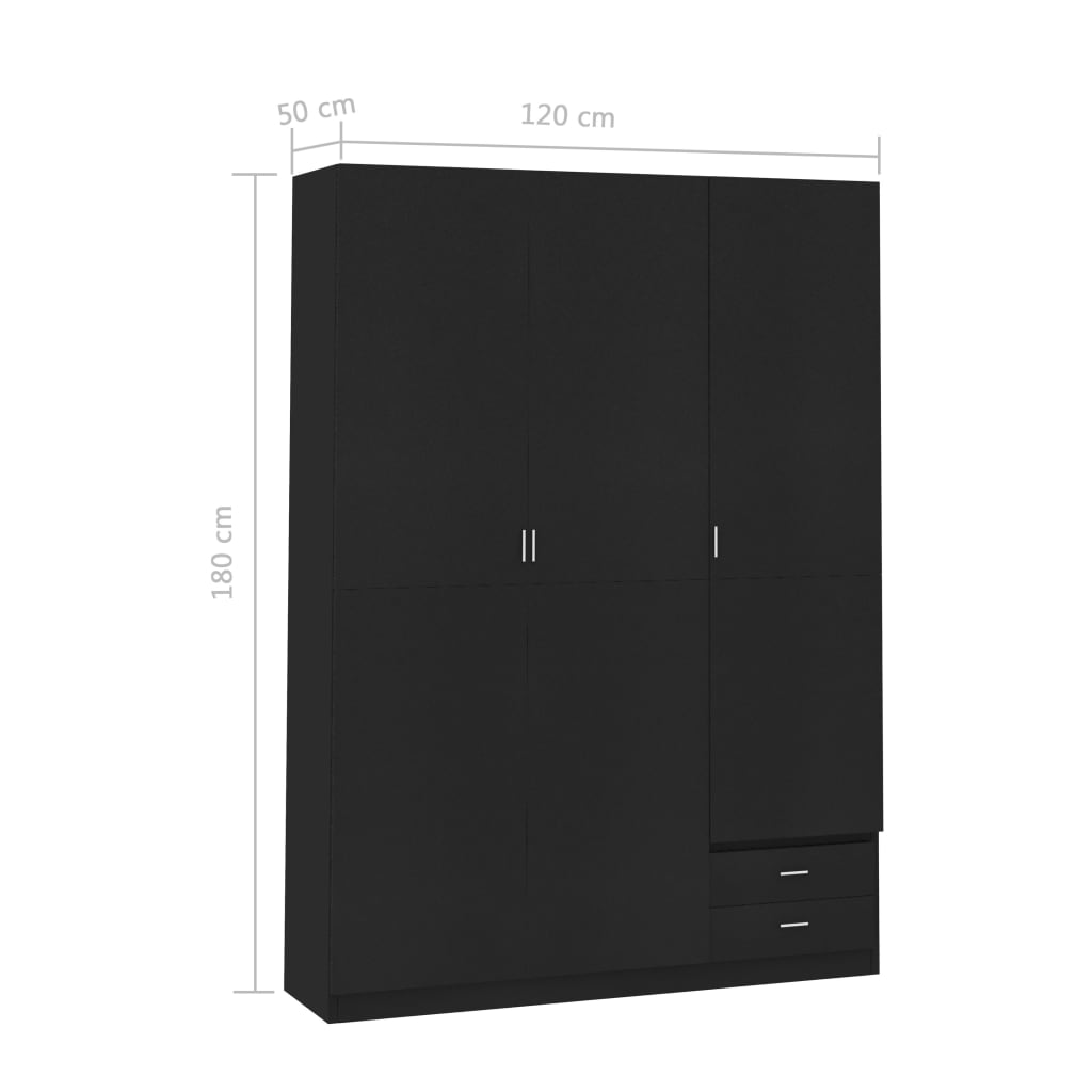 3-ovinen vaatekaappi musta 120x50x180 cm - Sisustajankoti.fi