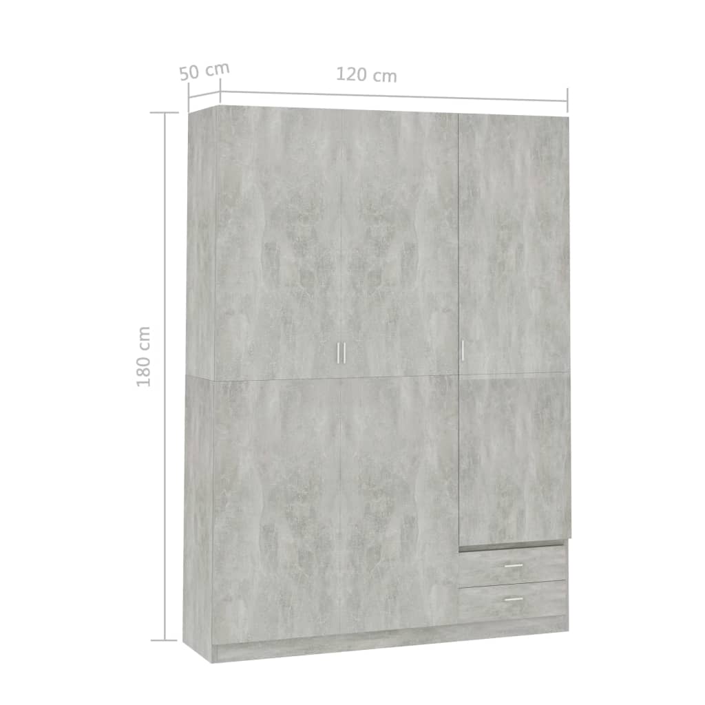 3-ovinen vaatekaappi betoninharmaa 120x50x180 cm - Sisustajankoti.fi