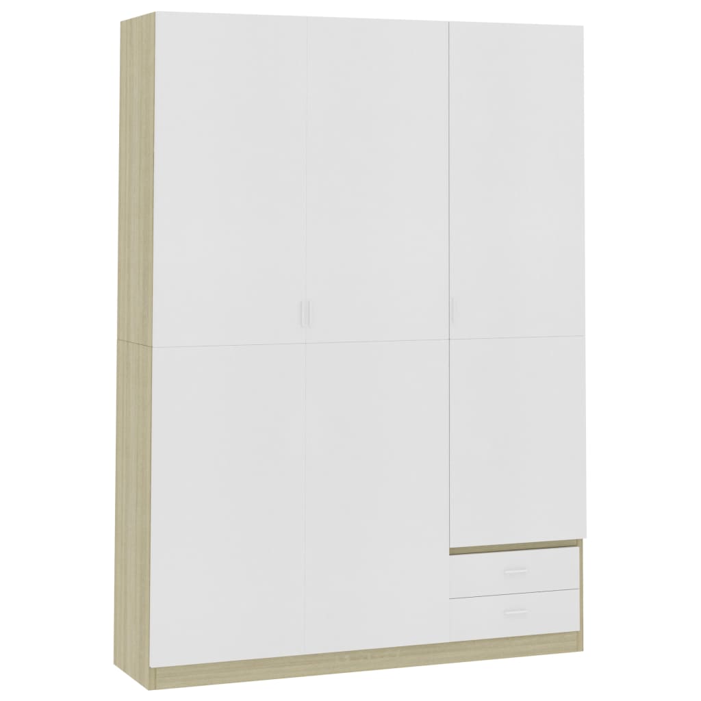 3-ovinen vaatekaappi valkoinen ja tammi 120x50x180 cm - Sisustajankoti.fi