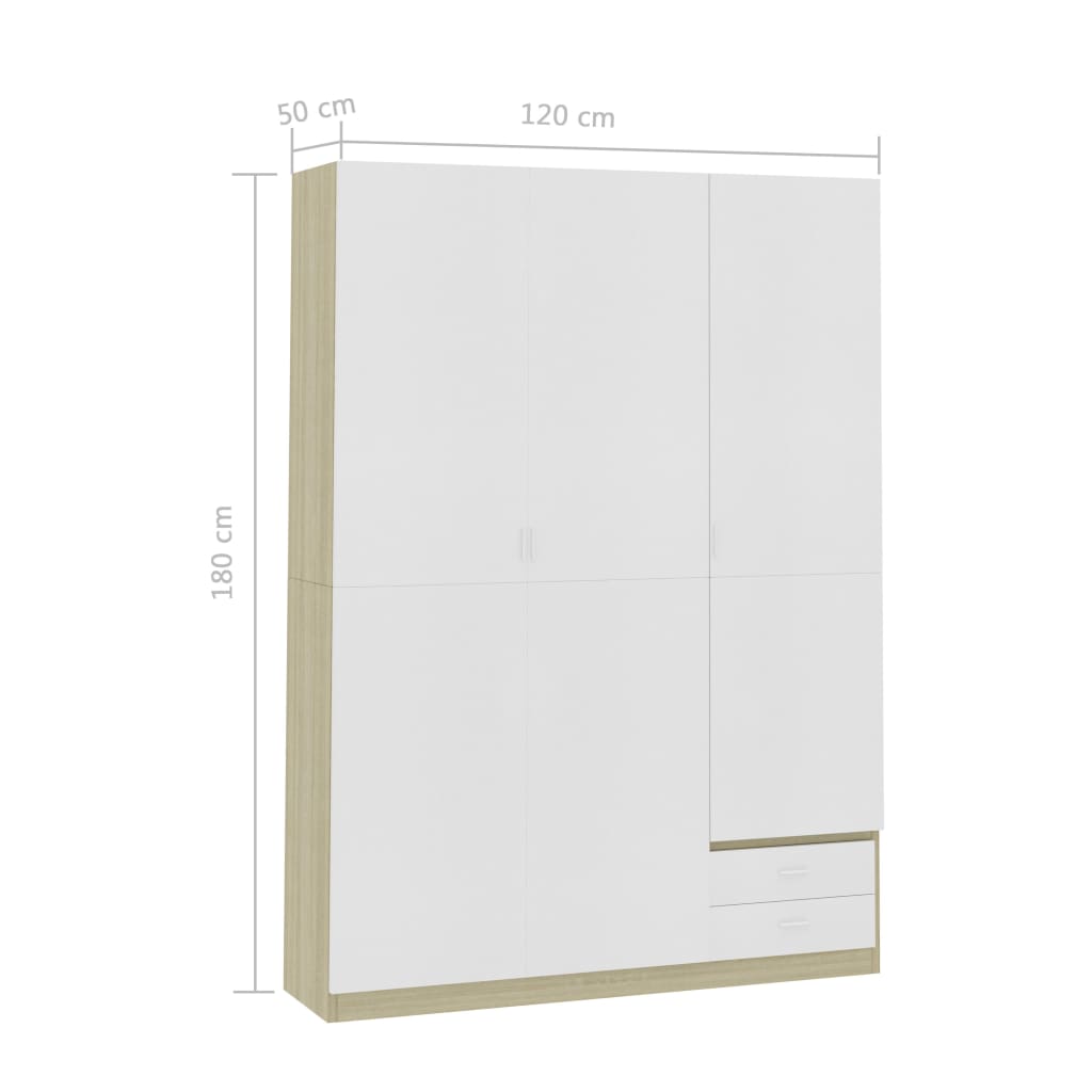 3-ovinen vaatekaappi valkoinen ja tammi 120x50x180 cm - Sisustajankoti.fi