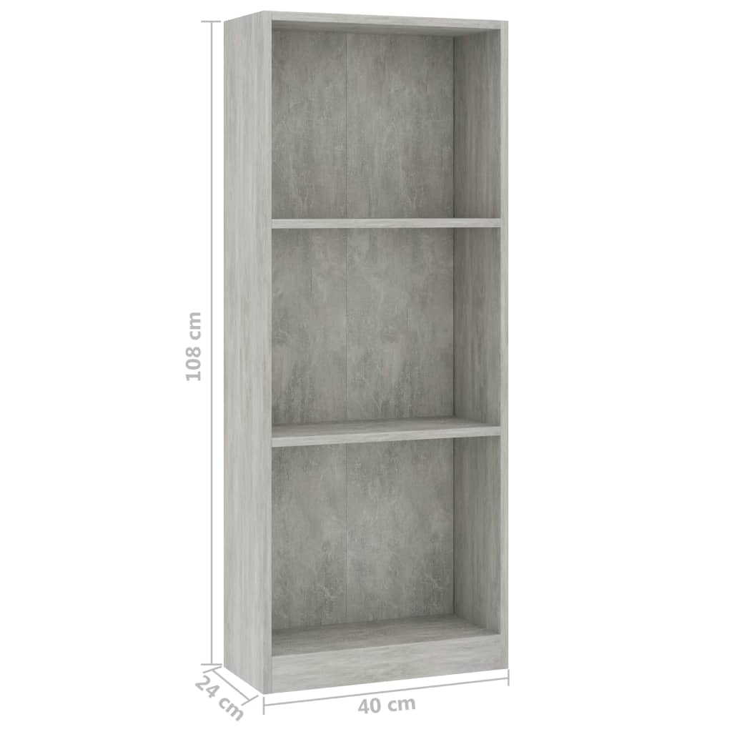 3-tasoinen kirjahylly betoninharmaa 40x24x108 cm - Sisustajankoti.fi