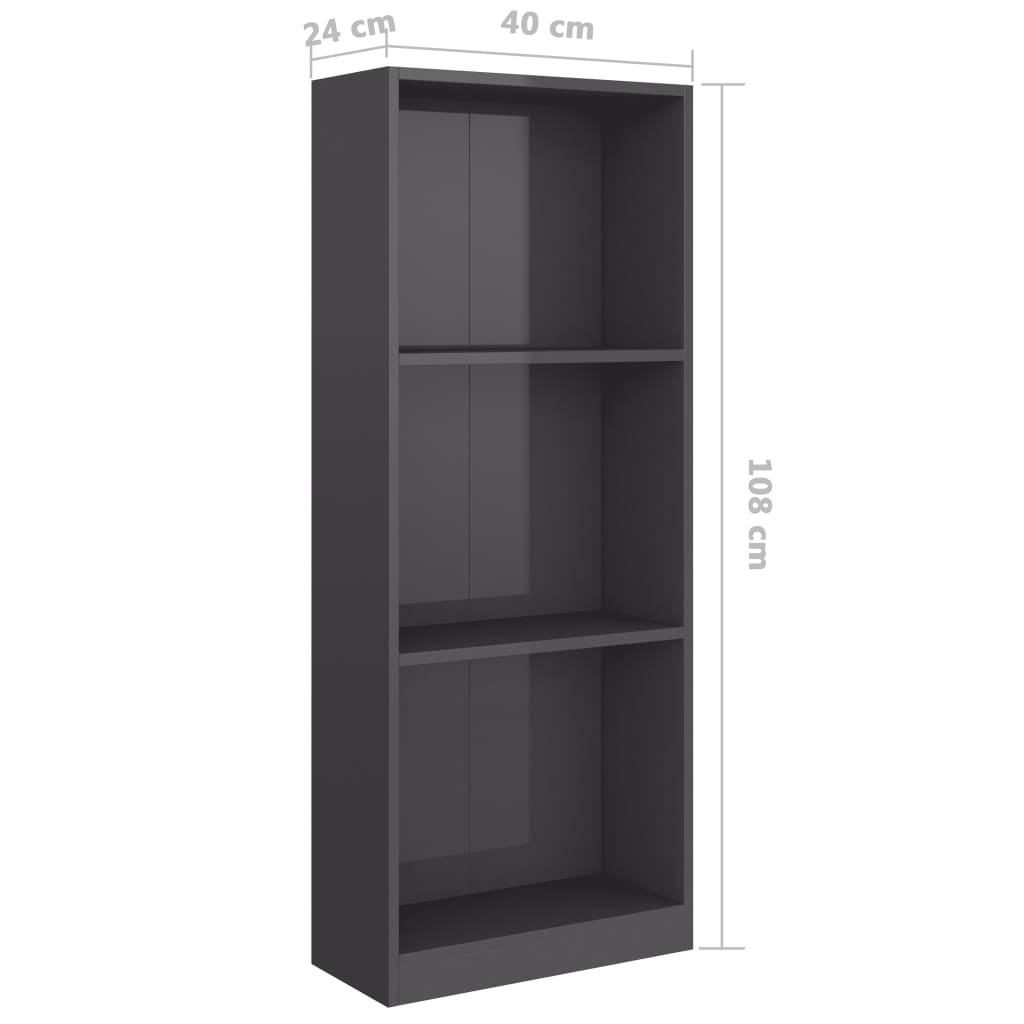 3-tasoinen kirjahylly korkeak. harmaa 40x24x108 cm - Sisustajankoti.fi