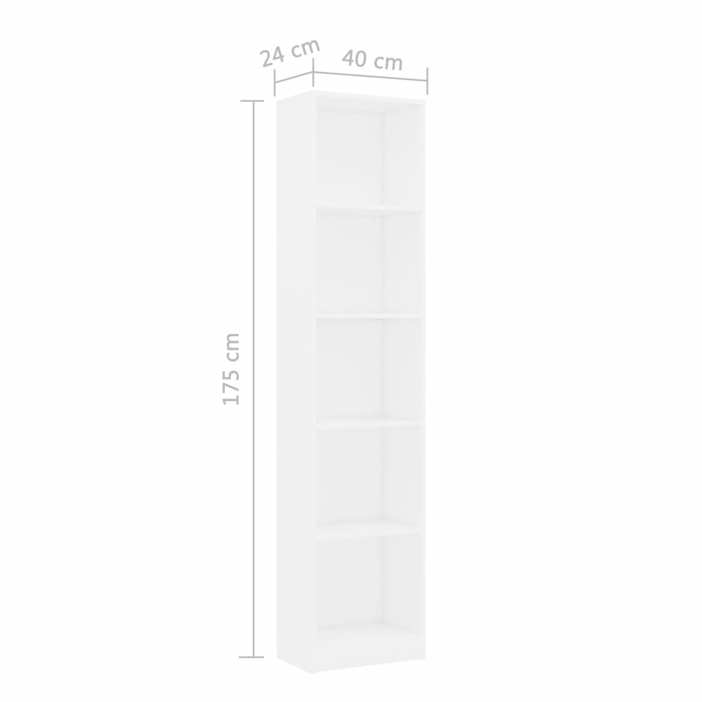 5-tasoinen kirjahylly valkoinen 40x24x175 cm - Sisustajankoti.fi