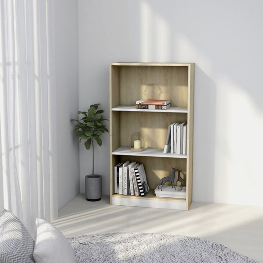 3-tasoinen kirjahylly valk./tammi 60x24x108 cm - Sisustajankoti.fi