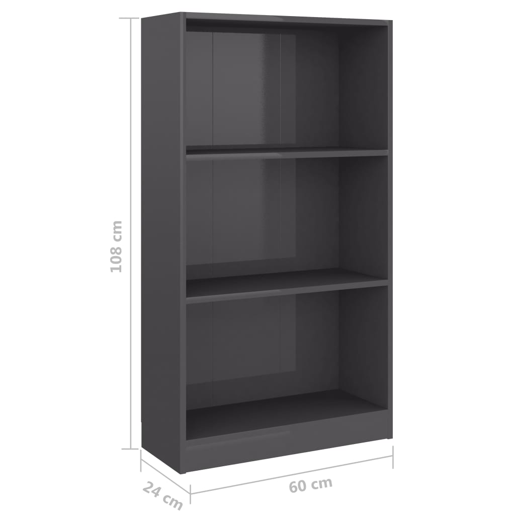 3-tasoinen kirjahylly korkeak. harmaa 60x24x108 cm - Sisustajankoti.fi
