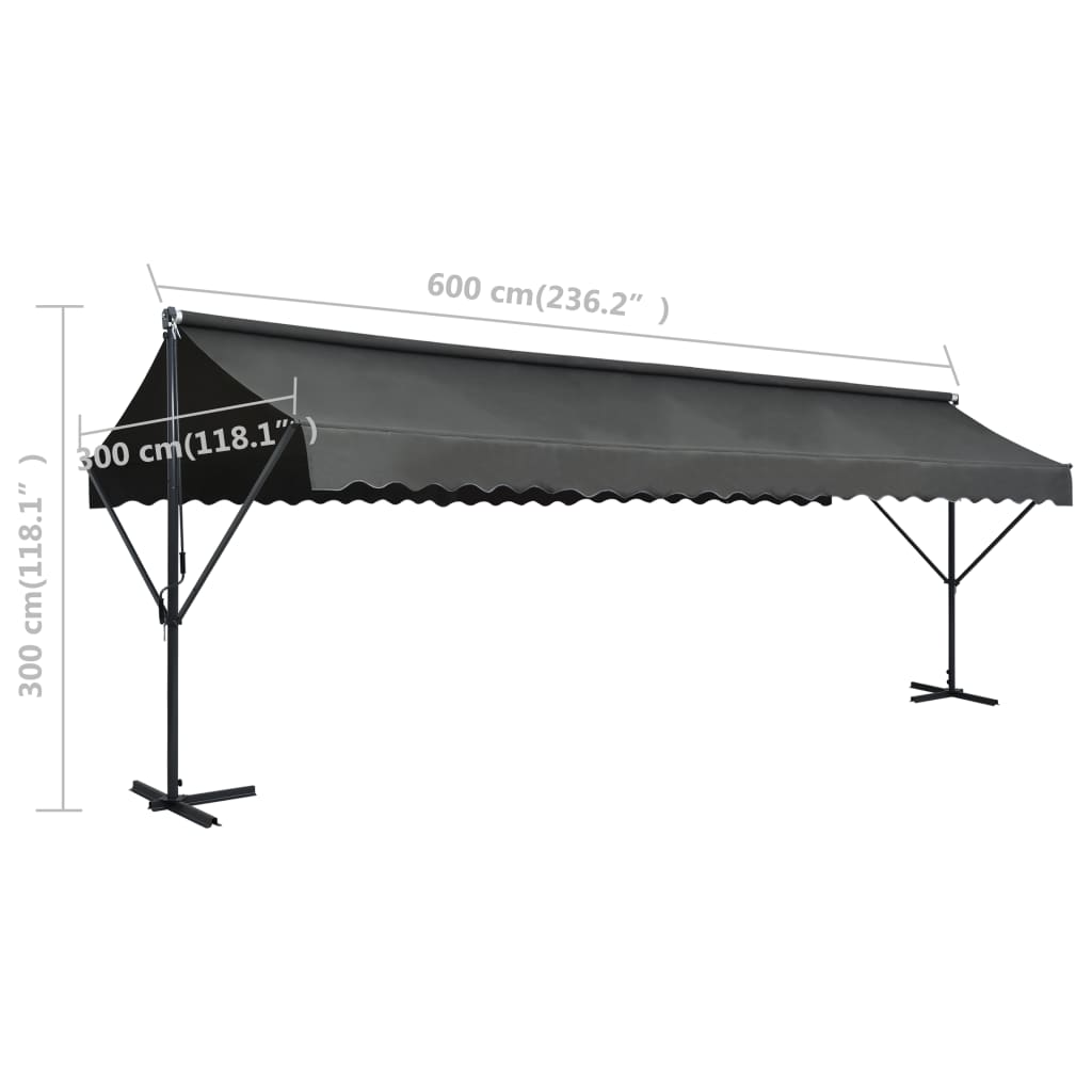 Vapaasti seisova markiisi 600x300 cm antrasiitti - Sisustajankoti.fi