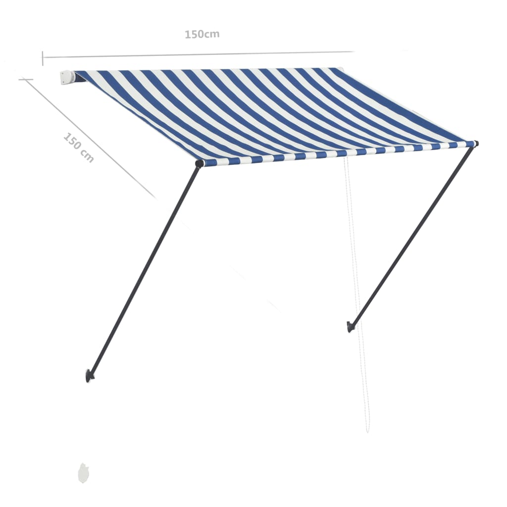 Sisäänkelattava markiisi LEDillä 150x150 cm sininen/valkoinen - Sisustajankoti.fi